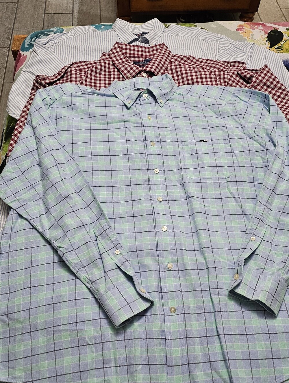 Vineyard Vines Bundle Long-Sleeve Plaid Button-Down Shirt — Light Blue & Mint